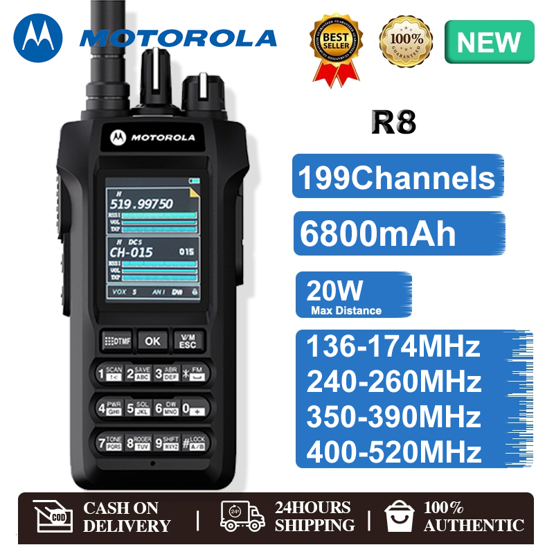 Motorola R8 วิทยุ สื่อสาร VHF/UHF(136‑520MHz) Walkies Talkie ปุ่มเดียวจับคู่ความถี่ รองรับการทำงานแบ