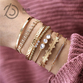 SSB เซ็ตกำไลโบโฮ 7 ชิ้น มิกซ์แมตช์อิสระ กันสนิม ของขวัญสาวเท…