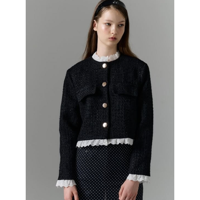 BNK Brand LIMITED EDITION BNK MILAN TWEED JACKET IN BLACK LACE ใส่ครั้งเดียว*
