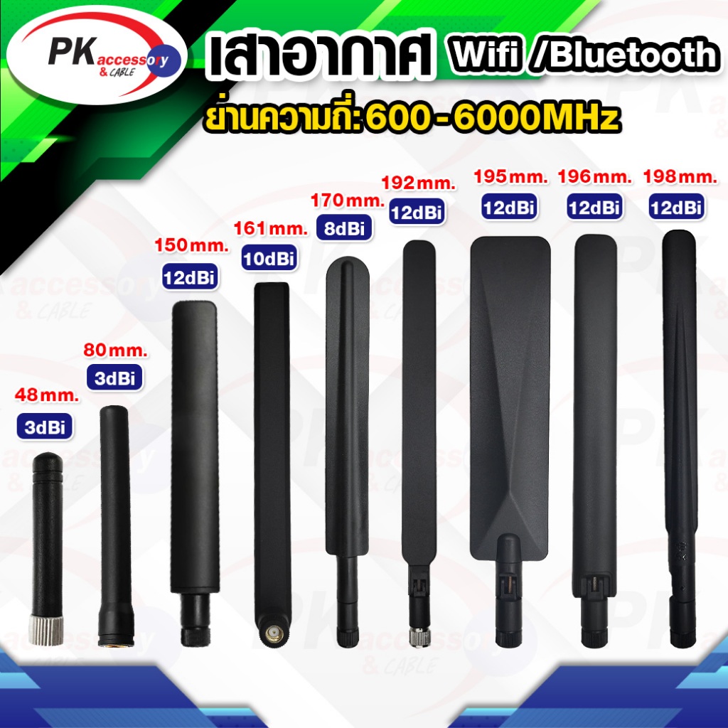 เสาอากาศ 2.4Gz Wifi/Bluetooth ตัวผู้ มีแบบตรงกับงอ90 มีหลาบแบบ ราคาต่อชิ้น