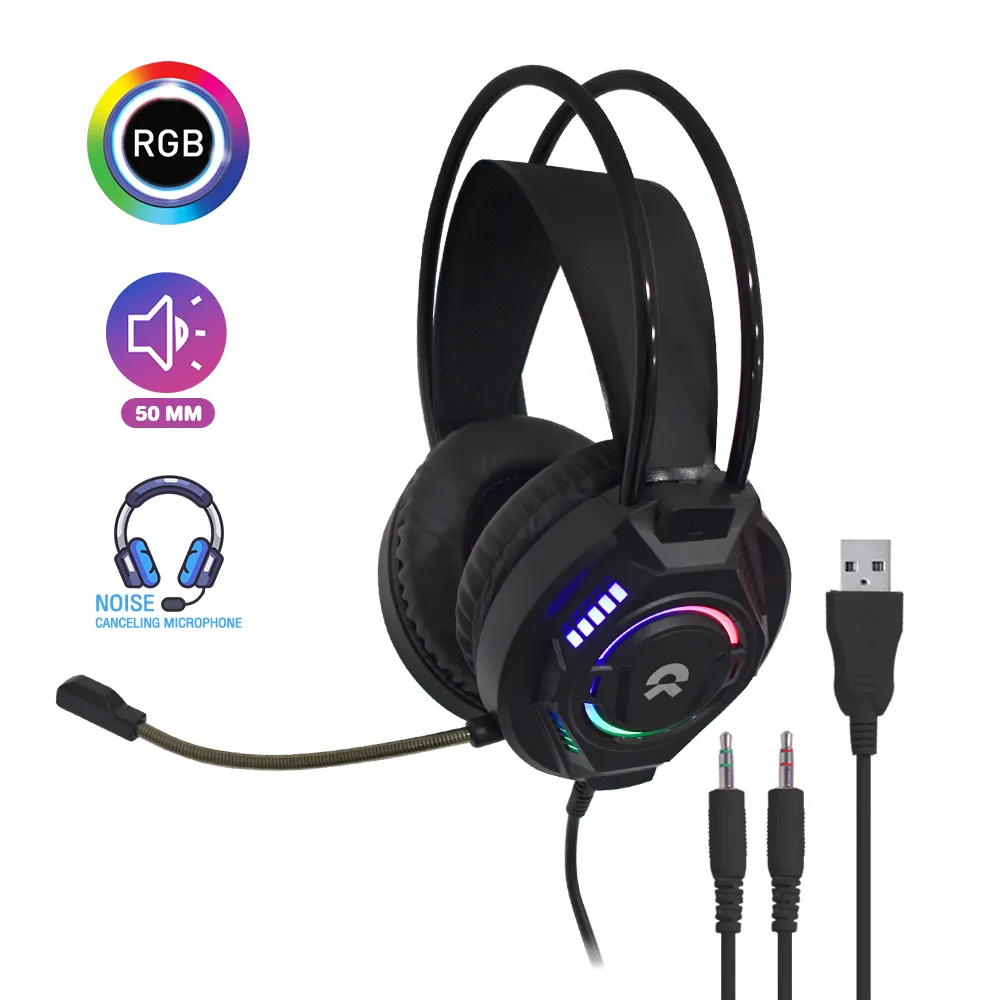 Oker หูฟังเกมมิ่งไฟ RGB หัวเสียบ USB+AUX รุ่น G225