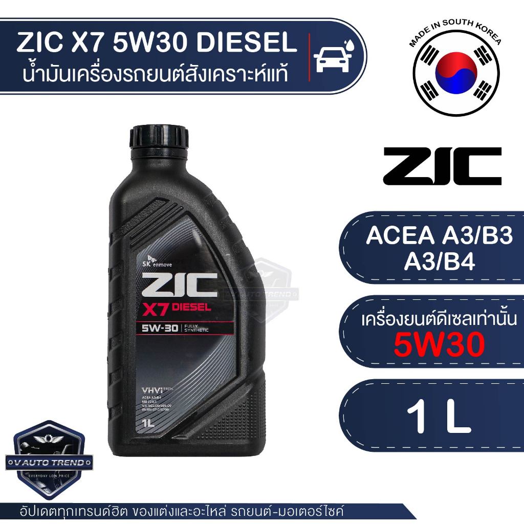 ZIC X7 DIESEL 5W30 ขนาด 1 ลิตร น้ำมันเครื่องรถยนต์ ดีเซล API CI-4  สังเคราะห์แท้ 100%