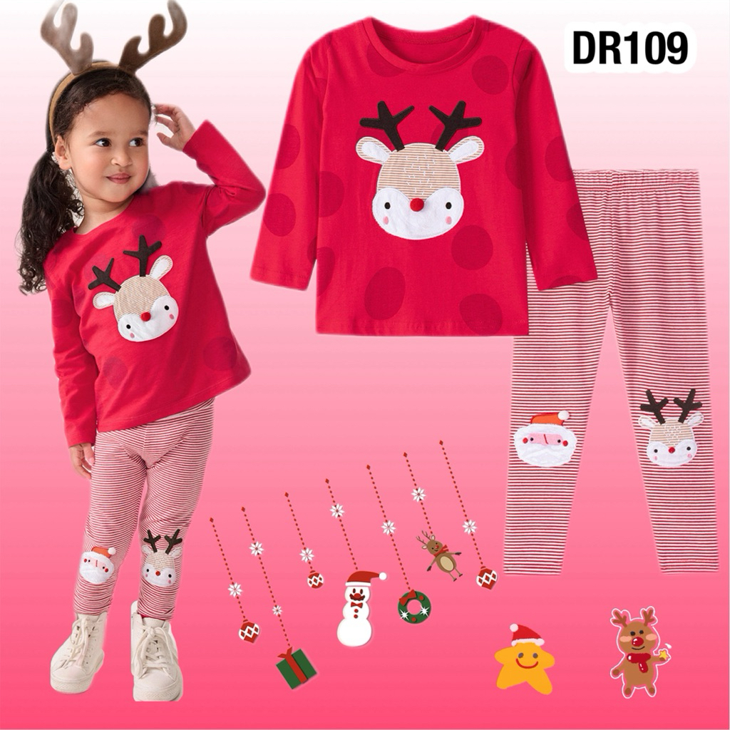 พร้อมส่งจากไทย ชุดเซ็ต เสื้อยืด+กางเกงเลกกิ้ง 🎄🎄ธีมคริสมาสต์ ปีใหม่ ผ้านิ่มใส่สบาย งานคุณภาพ DR109