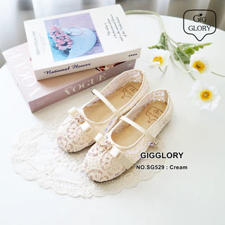 🌷 รองเท้าแมรี่เจนผ้าลูกไม้ แต่งอะไหล่ผีเสื้อ (NO.SG529)