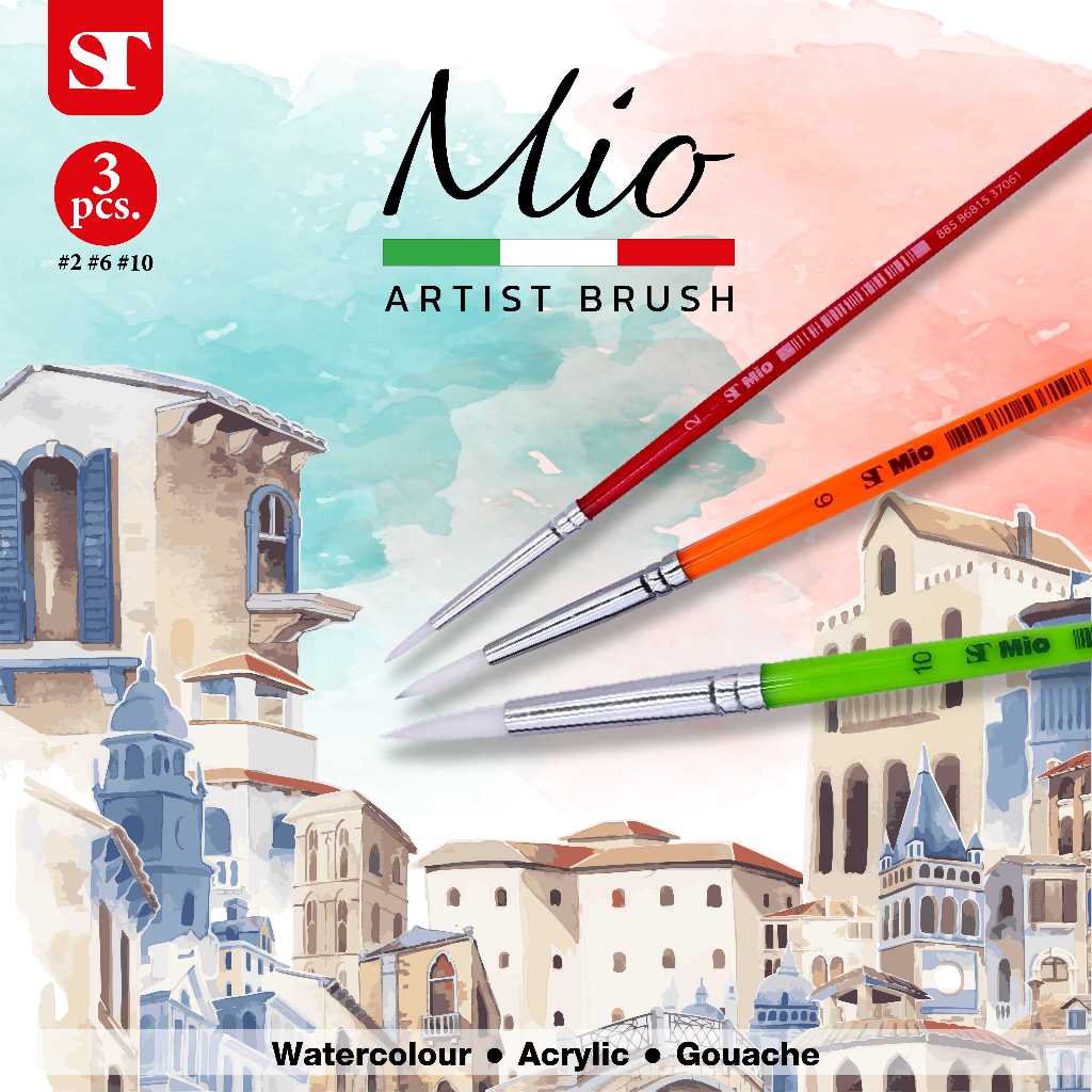 St Mio Brush พู่กัน 3 ด้าม ขนาด #2 #6 #10