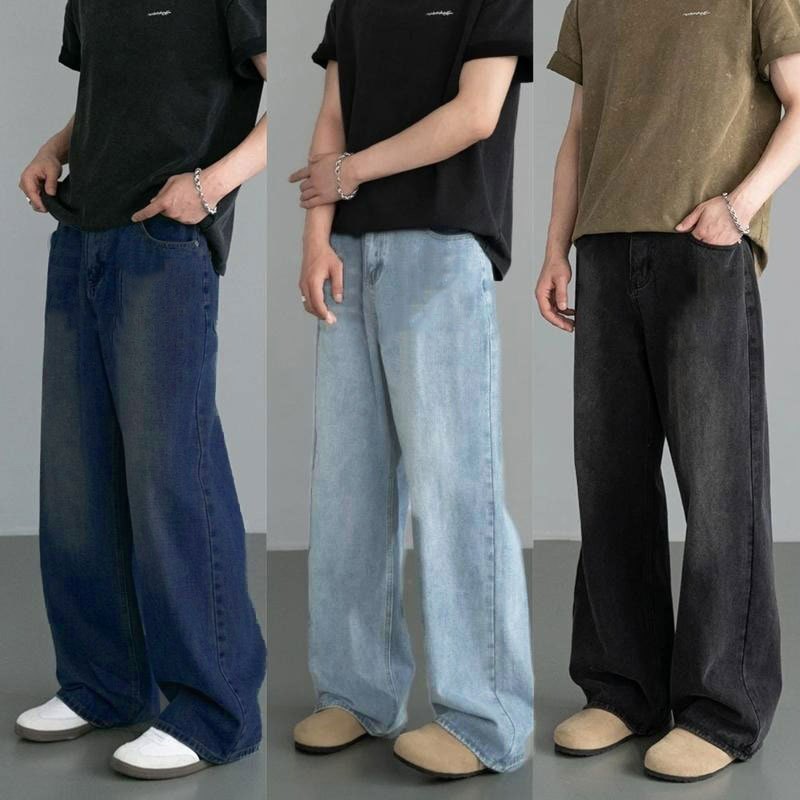 สไตล์อเมริกัน กางเกงยีนส์ผู้ชาย baggy jeans ขากระบอก