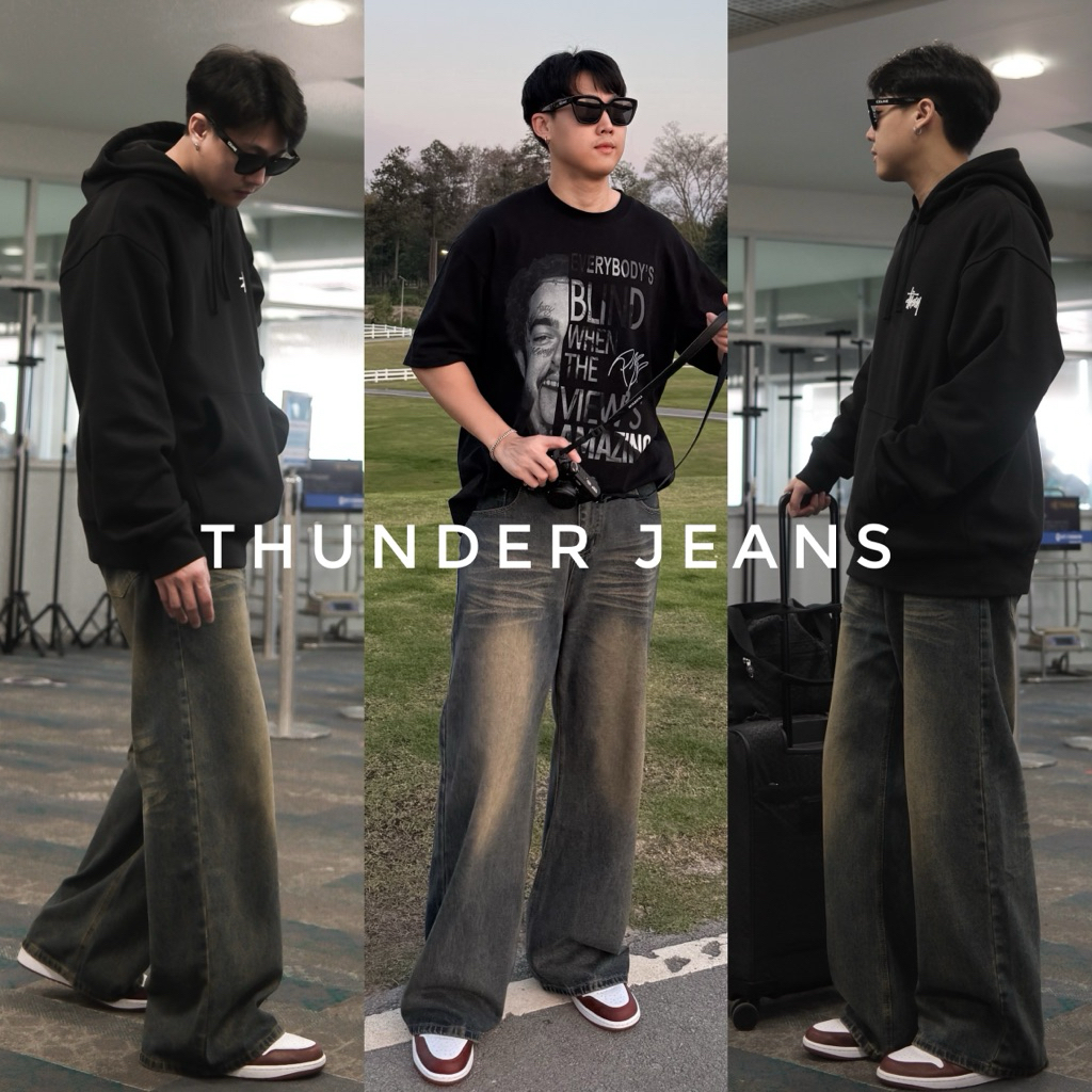 020 Thunder jeans (890.-) “พร้อมส่ง” กางเกงยีนส์ผู้ชายขากระบอกใหญ่ สีสนิมแต่งเฟด ผ้าดีพรีเมี่ยม