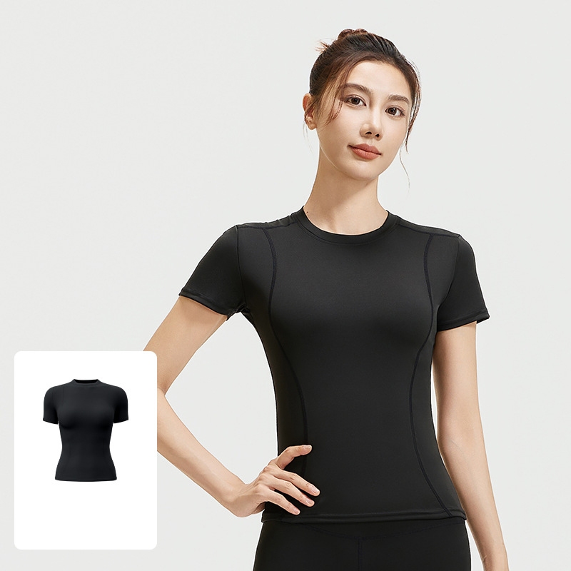 mvp sport เสื้อกีฬาผู้หญิง คอกลมแขนสั้นสีทึบ เสื้อยืดกีฬา รูปที่ 3