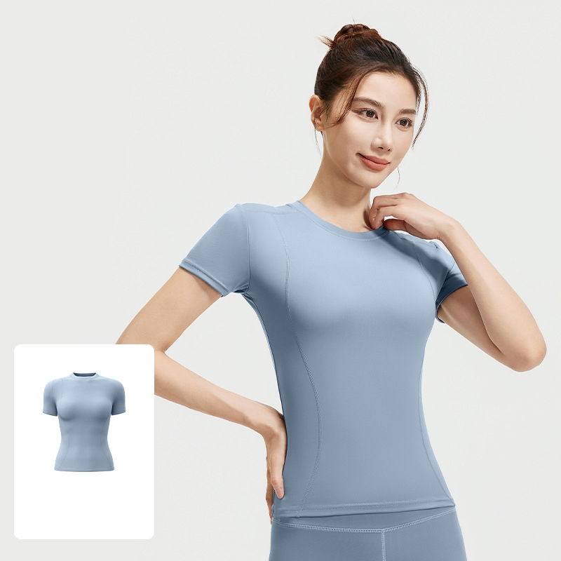 mvp sport เสื้อกีฬาผู้หญิง คอกลมแขนสั้นสีทึบ เสื้อยืดกีฬา รูปที่ 4