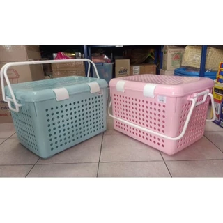 ตะกร้าใส่แมวไซส์ใหญ่ที่สุด XXL ขนาด 42x55x35 ซม (วัดภายนอกรวมฝาและด้ามจับ)พลาสติกหนาแข็งแรง