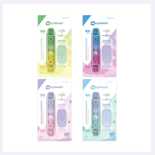 Elephant ตราช้าง เทปเน้นข้อความ รุ่นกาแล็กซี 2 สี ลบออกได้ กันน้ำ หน้ากว้าง 5 มม. ยาวสีละ 3 ม. มีเทปลบคำผิด + เทปกาวด้วย
