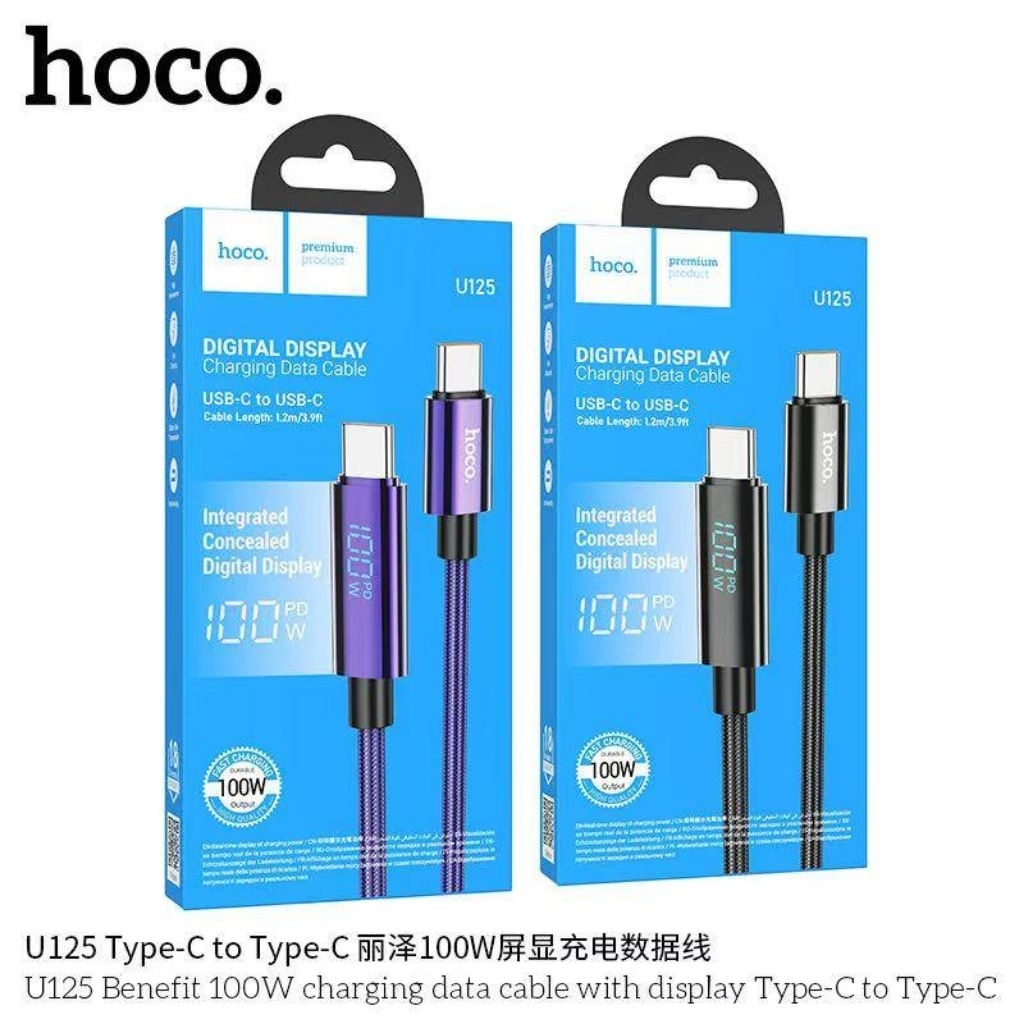 Hoco U125 สายชาร์จเร็ว จอ LED PD27W และ C to C 100W มีแสงกระแสไฟเมื่อชาร์จ ราคาถูก Shopee Lazada