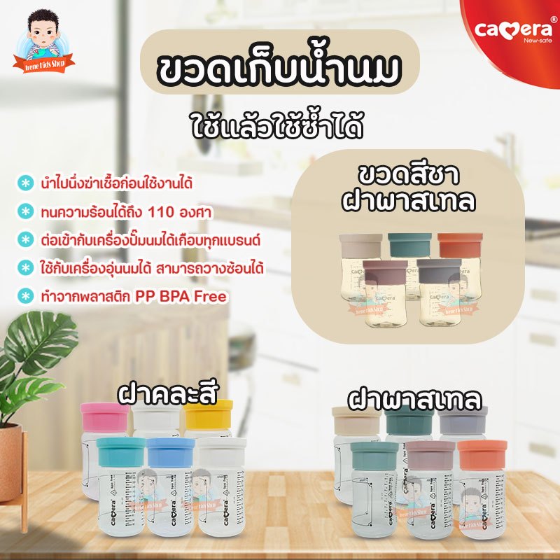 Camera ขวดเก็บน้ำนม ภาชนะใส่อาหารสำหรับเด็ก สามารถต่อเข้ากับเครื่องปั๊มแบบขวดคอกว้างได้