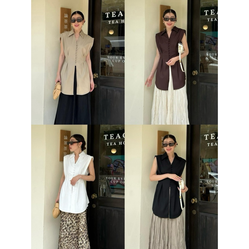 1002 🇰🇷 𝗡𝗘𝗪 𝗗𝗥𝗢𝗣 🛒 SLEEVELESS OVERSIZE SHIRT DRESS WITH BUTTONS DETAILS STUDIOX2(590฿)เดรสเซิ้ตทรงโอ