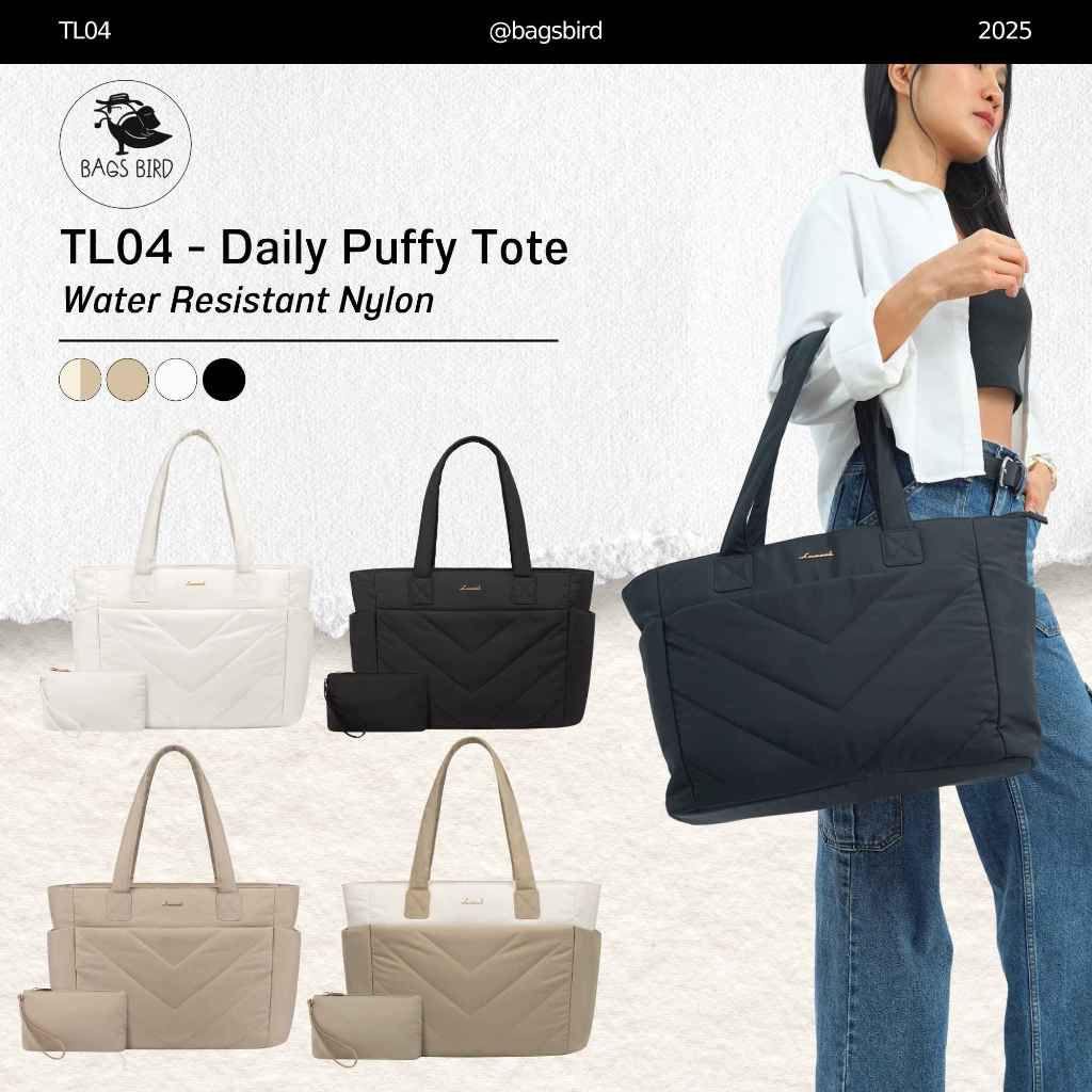 bagsbird รุ่น TL04 Daily Puffy Tote กระเป๋านุ่มนิ่ม ช่องเยอะ จุเยอะ 20 ลิตร กันน้ำ