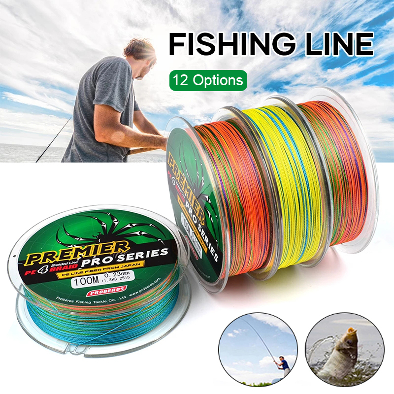สายPEถัก4สายเอ็นตกปลาPROBEROSสายพีอี หลากสี เหนียว ทนทาน ยาว100เมตรFISHING LINE
