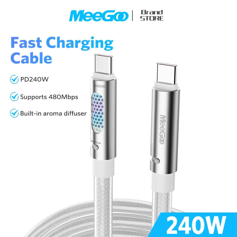 MEEGOO สายชาร์จเร็ว Type C to Type C  อโรมาเธอราพี 240W สีสันสวยงาม RGB การหายใจแสงสว่าง