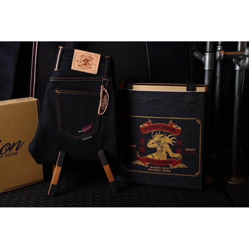 Pinnon Denim 24oz BY Okayama Denim New อสูรแดงไวน์  Indigo X Wine 24oz