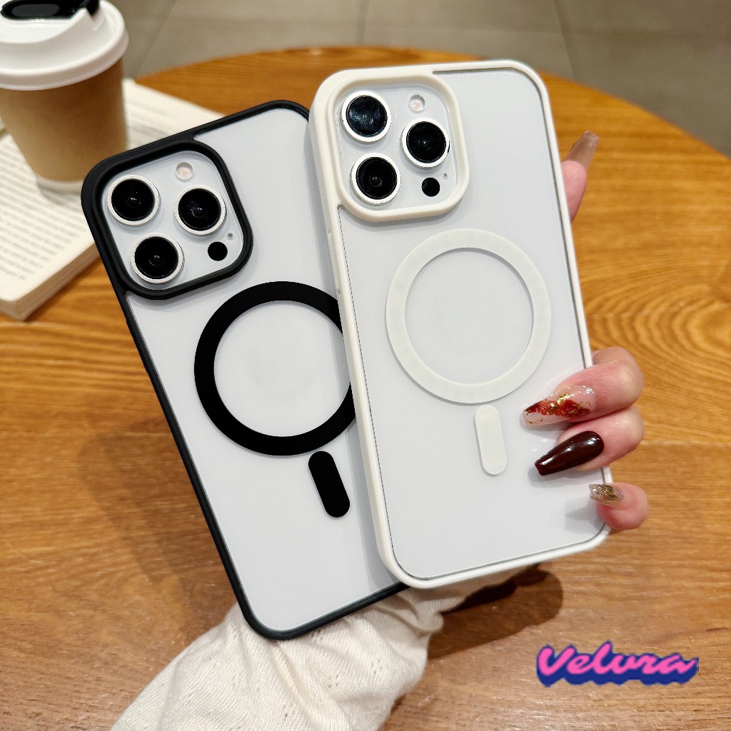 เคสอะคริลิคชาร์จได้ ขอบสี เปิดเลนส์กล้อง งานกล่องขาว สำหรับ for iPhone 15 13 14 12 11 Pro max 15Promax 14Promax 13Promax