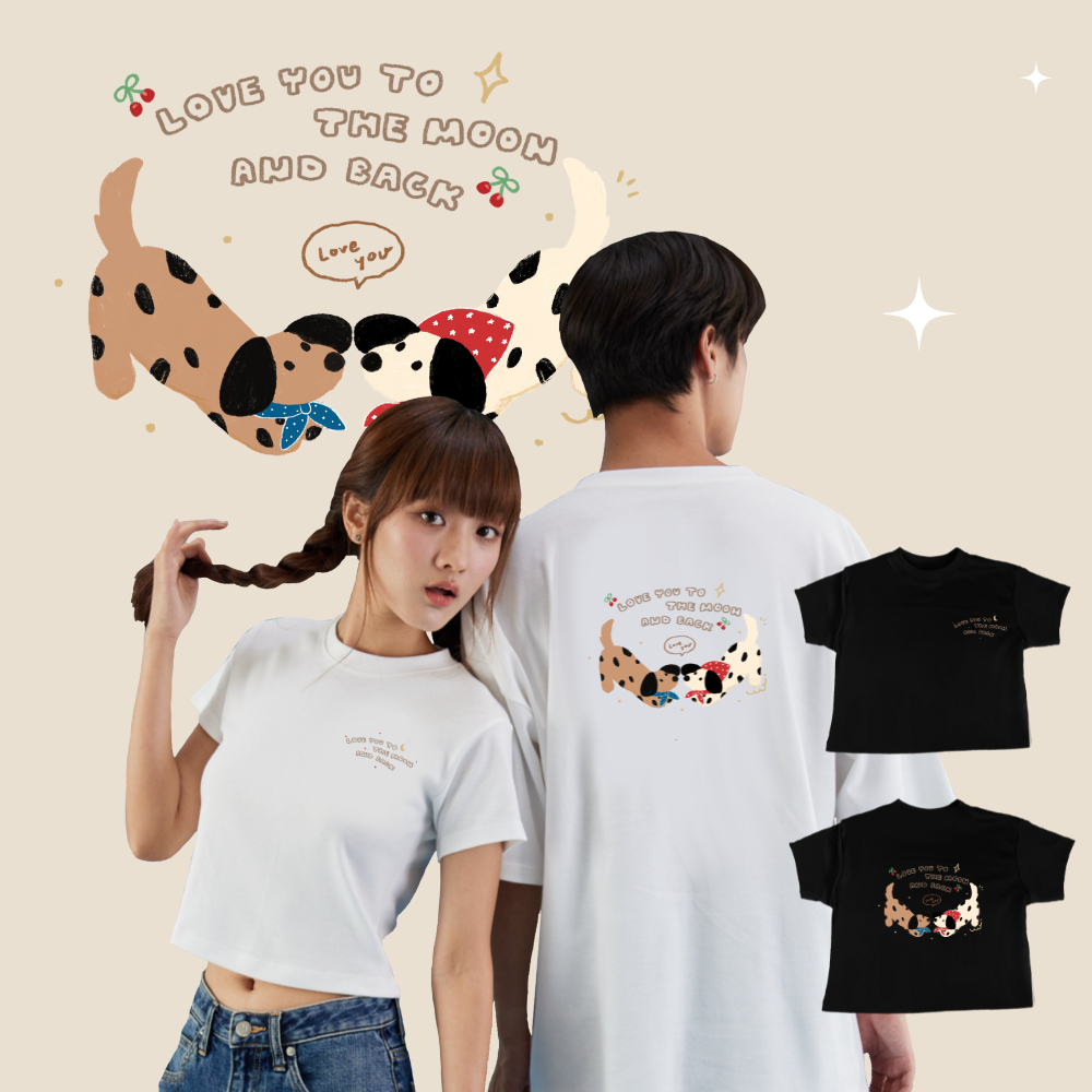 พร้อมส่ง🇹🇭 เสื้อยืด เสื้อคู่ลาย love you to the moon and back เสื้อโอเวอร์ไซส์ เสื้อยืดไม่ต้องรีด ไม่ย้วย เบบี้ทรี