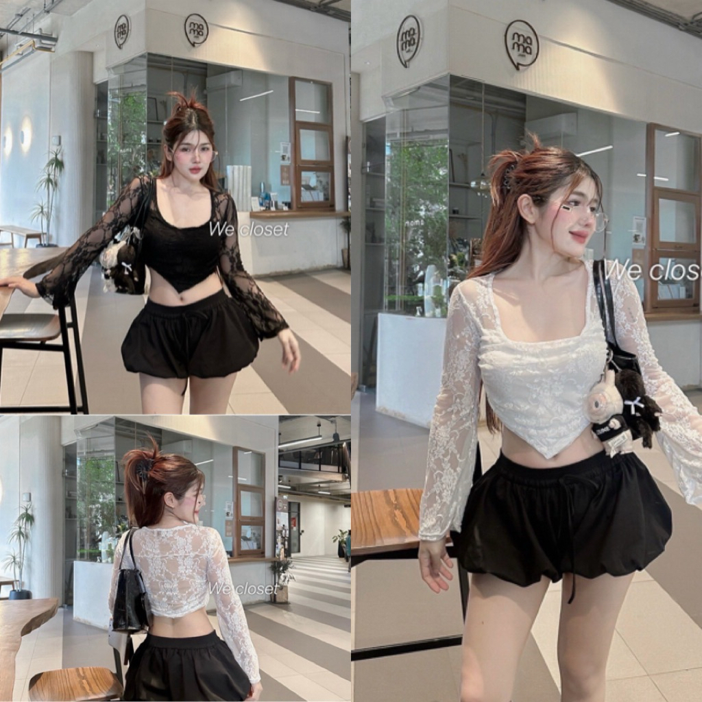 💕ShopBypuy💕เสื้อลูกไม้แขนยาวเซ็กซี่ๆปลายแหลม