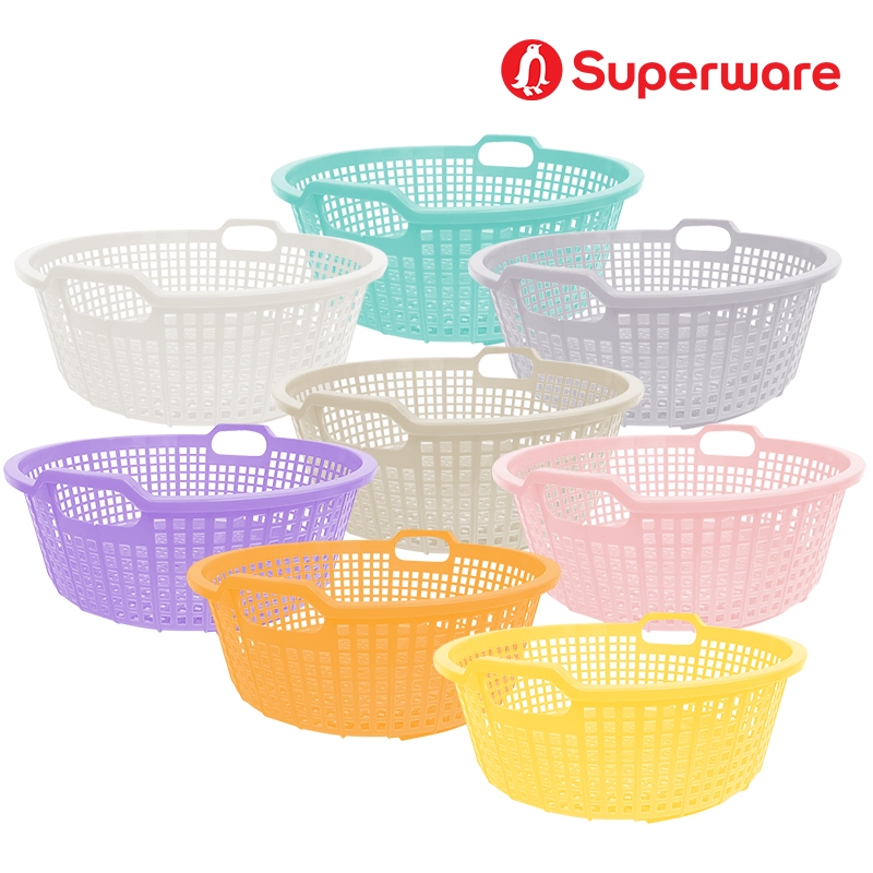 Srithai Superware ตะกร้าอเนกประสงค์ทรงกลมแบบเตี้ย  ขนาด 46x16 ซม.ตะกร้าพลาสติกทรงกลม