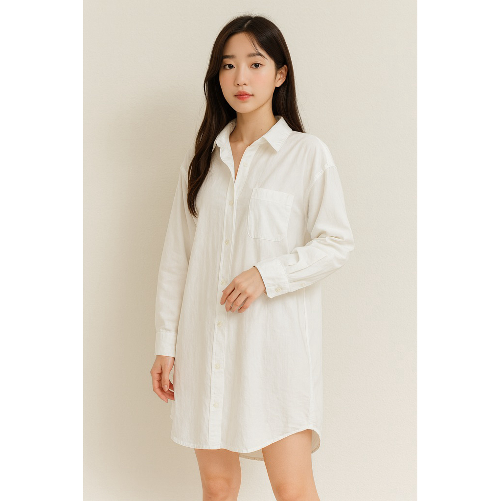 เดรสเชิ้ตแขนยาว สีขาว ป้ายKochi