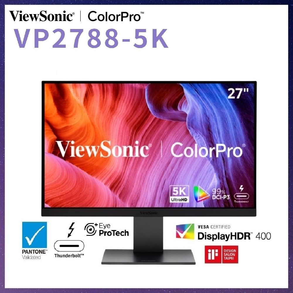 ViewSonic VP2788-5K 27 Inch 5K Mac-Ready Monitor with 100% sRGB, 99% DCI-P3, Thunderbolt 4, Ergo Sta