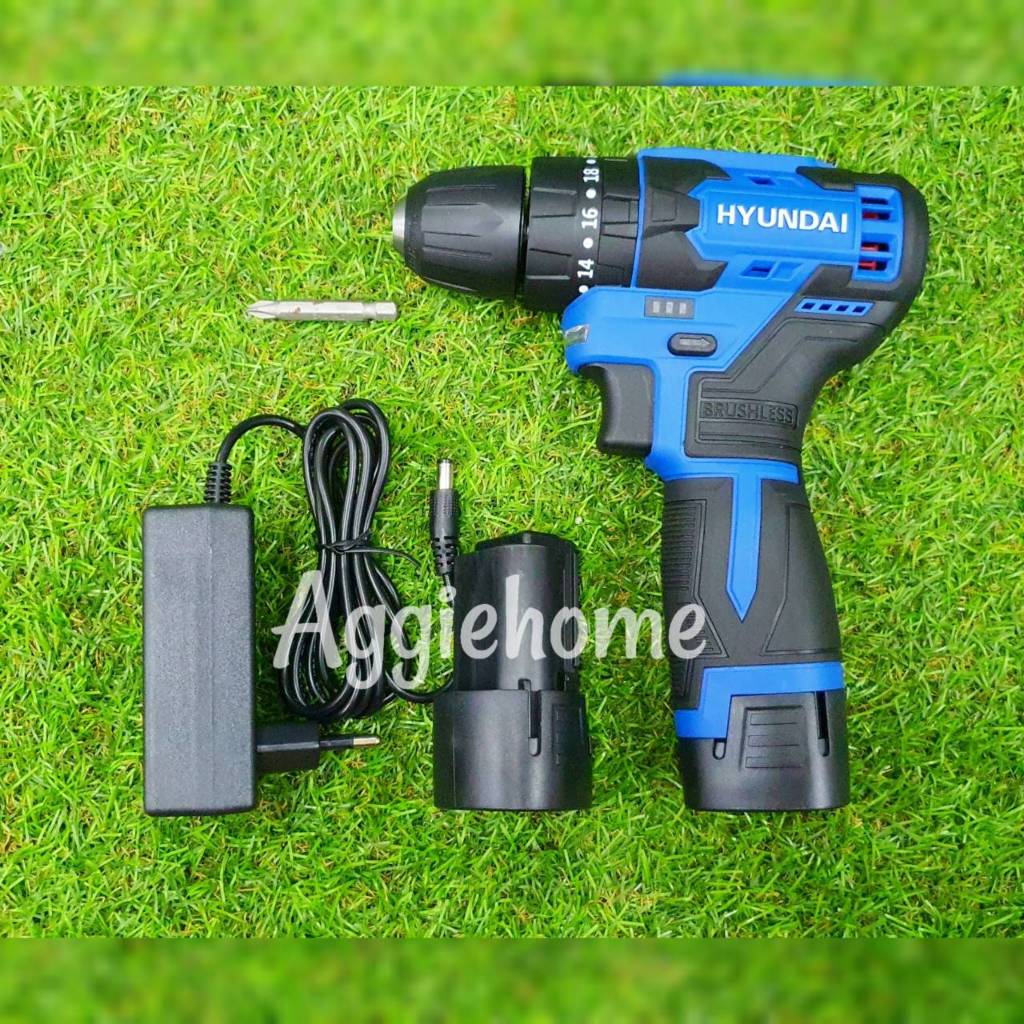 HYUNDAI สว่านกระแทกไร้สาย รุ่น HD-620H-BL 12V (แบต1.5Ah2ก้อน+แท่นชาร์จ) มอเตอร์Brushless สว่าน เจาะไ