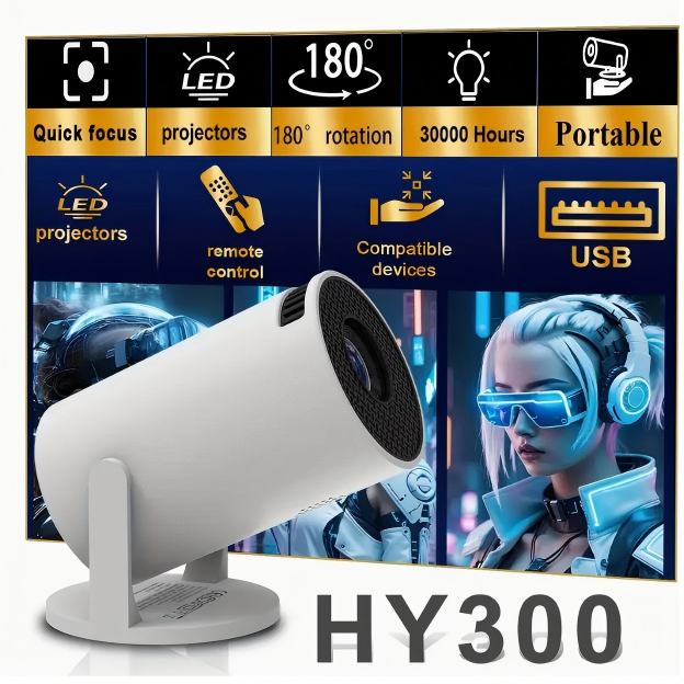 ✨ โปรเจคเตอร์ HY300 ✨  4K + 1080P มินิโปรเจคเตอร์ Android WiFi บลูทู ธ เครื่องเล่นคาราโอเกะ