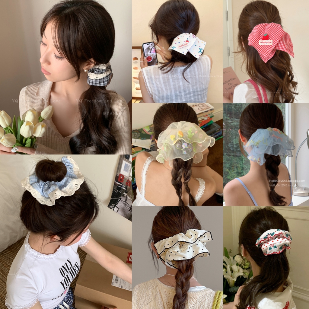 ยางรัดผม ยางมัดผม💐 สไตล์เกาหลี โบว์ติดผม น่ารัก แฟชั่น ลายดอกไม้ สีแคนดี้💗 ลูกไม้ ชีฟอง โดปามีน ส่งเร็ว
