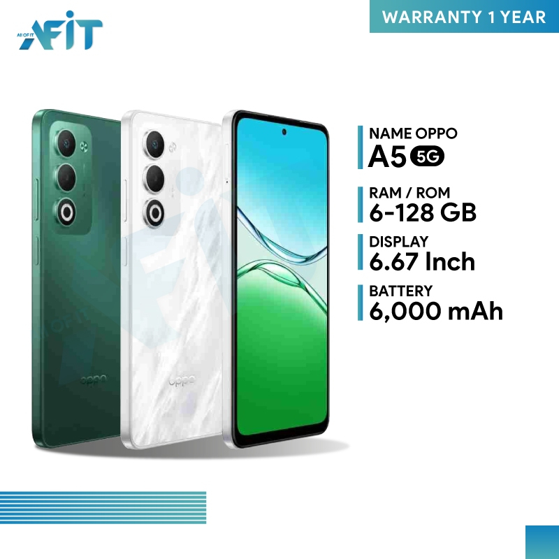 OPPO A5 (4G) l OPPO A5 (5G) (6/128GB) หน้าจอ 6.67 นิ้ว เเบต 6000 mAh กันน้ำ IP65 ประกันศูนย์ 1 ปี