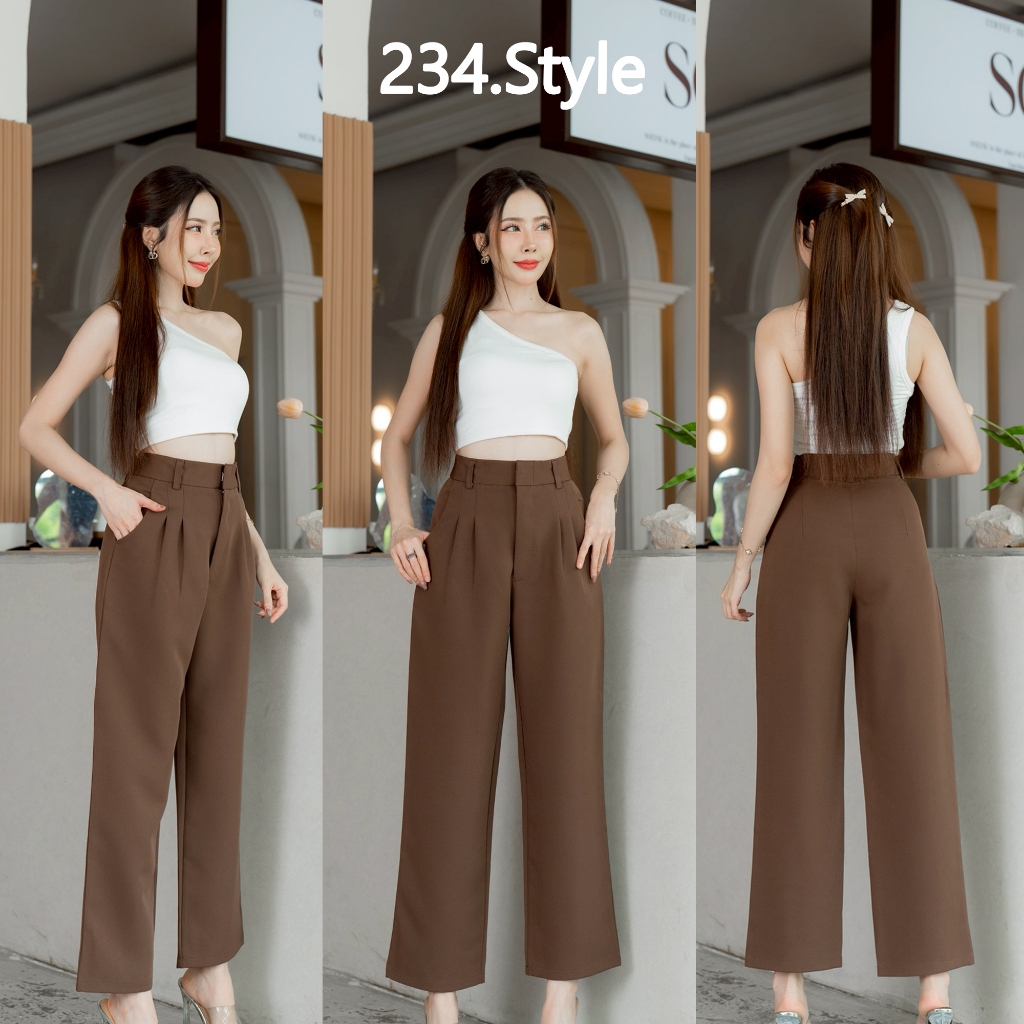 TF01 กางเกงทรงบอยตะขอหน้า เก็บทรง เอวสูง ผ้าท็อฟฟี่ ใส่ทำงาน แมตซ์ได้ทุกลุค - รูปที่ 3