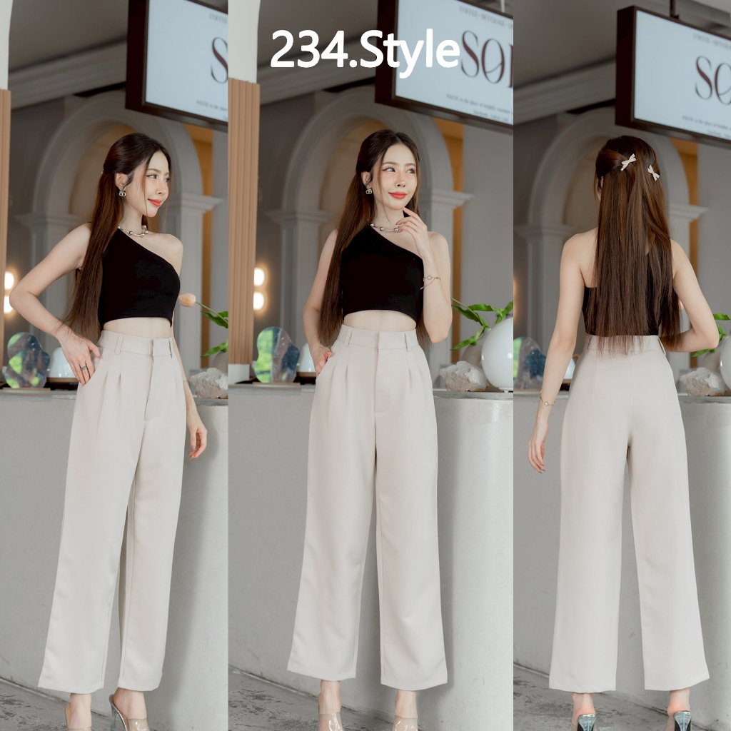 TF01 กางเกงทรงบอยตะขอหน้า เก็บทรง เอวสูง ผ้าท็อฟฟี่ ใส่ทำงาน แมตซ์ได้ทุกลุค - รูปที่ 2