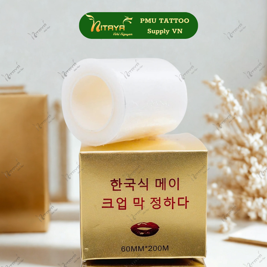 ม้วนไนลอนเกาหลี 5cm & 6cm ฟิล์มกันเปื้อนหลังสัก ปาก–คิ้ว–ขอบตา 50 มม./60 มม. x 200ม