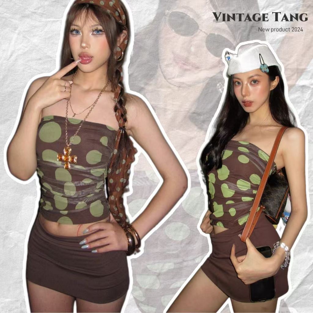 ส่งได้ทั่วไทย🍄เสื้อเกาะอก+ปรงสั้นสีน้ำตาล มีความยืดหยุ่นสูง หุ่นดี เหมาะสำหรับชายหาด เซ็กซี่เบาๆ  แฟชั่นผู้หญิง