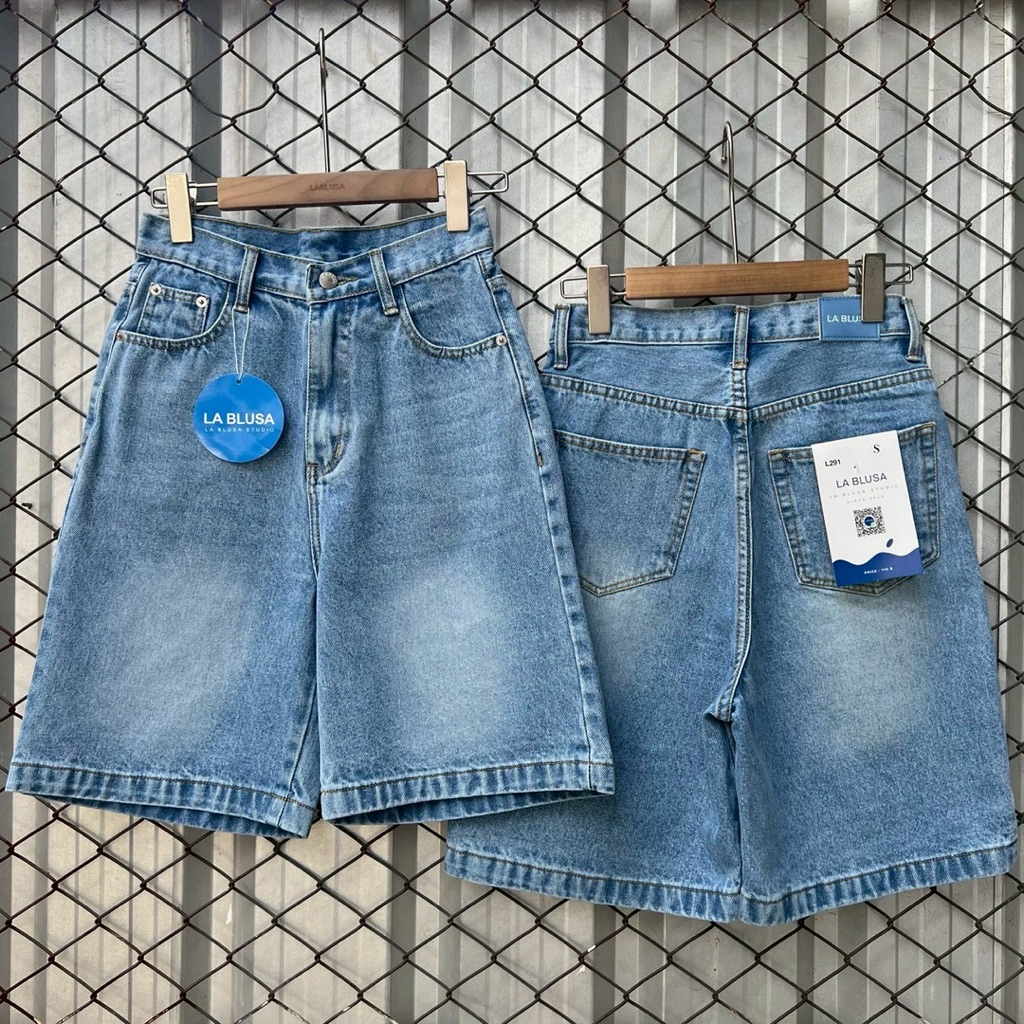 LABLUSA - LBS340 : กางเกงยีนส์ขา 3ส่วน ทรงเบสิค ผ้าไม่ยืด (Unisex)