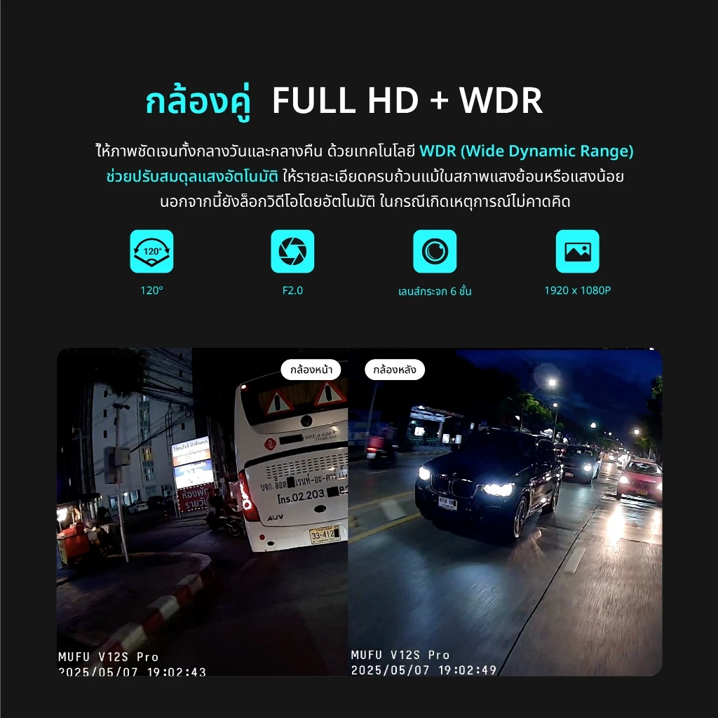 MUFU V12S PRO กล้องติดหมวกกันน็อค ใช้งานต่อเนื่อง10ชม  กล้องติดรถยนต์ กันน้ำ IP66 Wifi 1080P WDR รับประกันสินค้า1ปี thumbnail 5