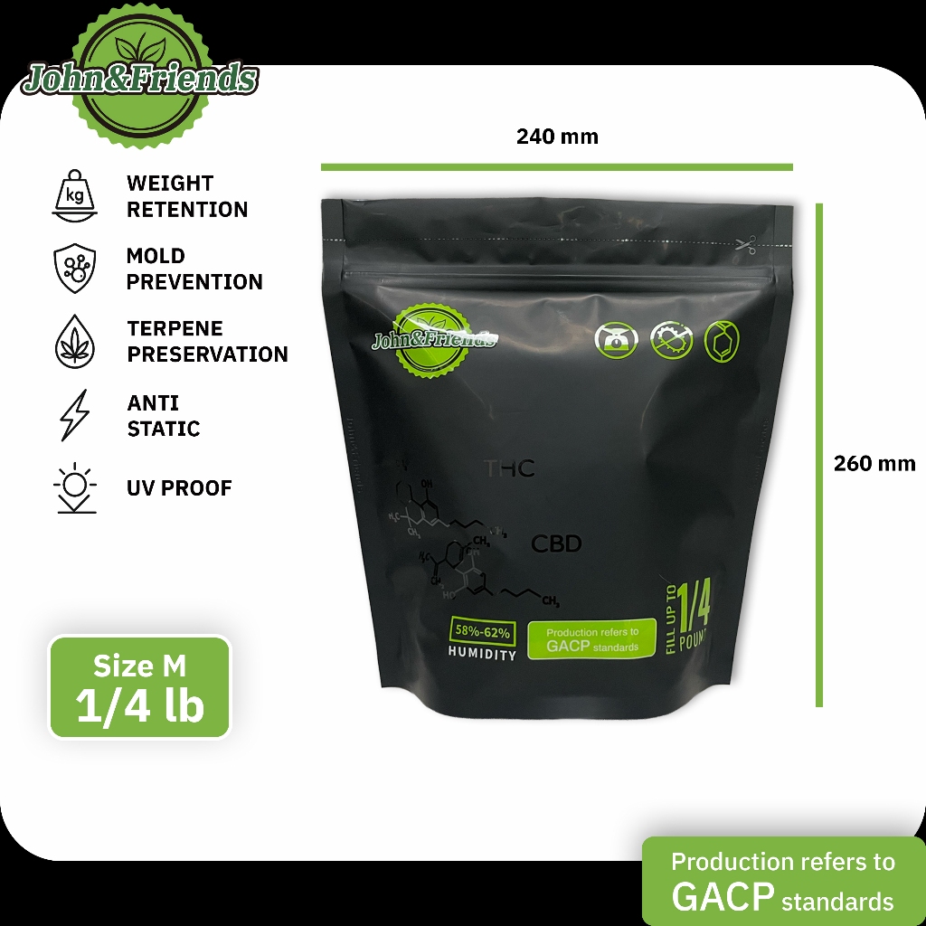 John&Friendsถุงบ่มCuring Bag [Size M](113g)20ชิ้นTerpLock รักษากลิ่น ป้องกันเชื้อรา และUV under GACP