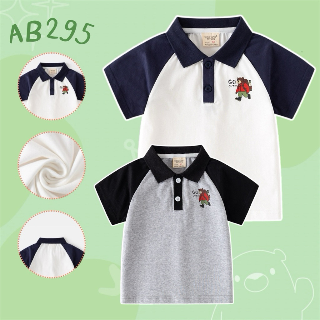 AB295 เสื้อโปโลเด็ก แต่งทูโทน ใส่สบาย ลำลอง เสื้อผ้าเด็ก พร้อมส่งในไทย 🇹🇭