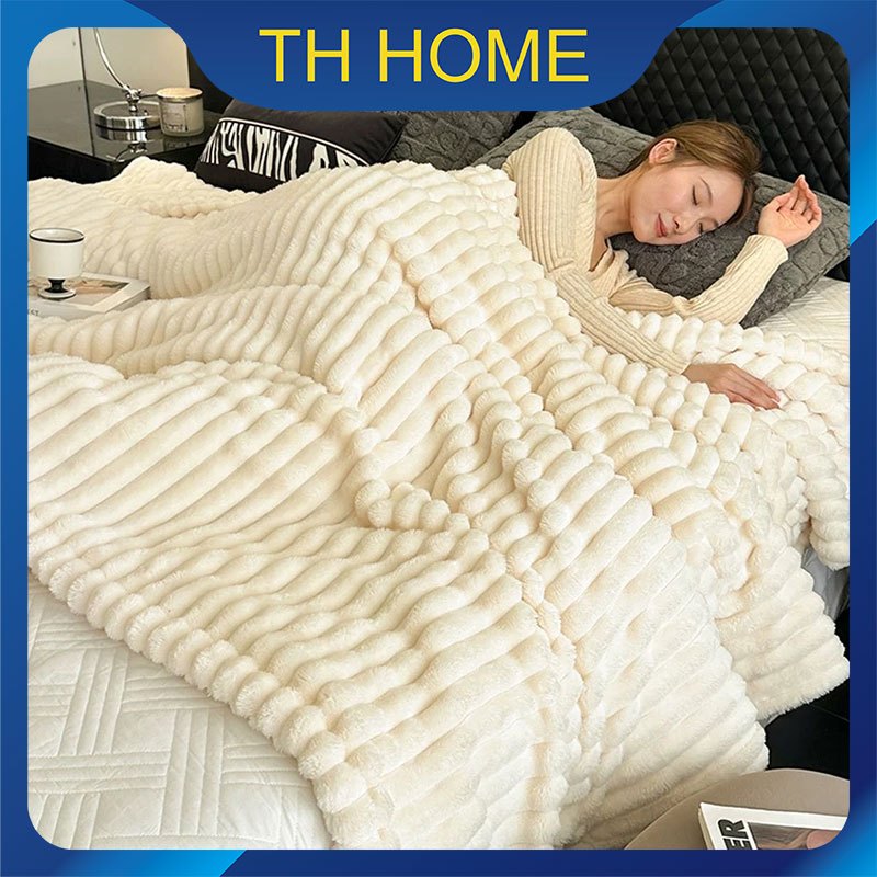 TH HOME ผ้าห่มขนกระต่าย หนานุ่มฟู อบอุ่น ผ้าห่มขนปุยนุ่มละมุน เนื้อผ้าโปร่งเบา สบายดุจกอดเมฆ 6ฟุต สีล้วน