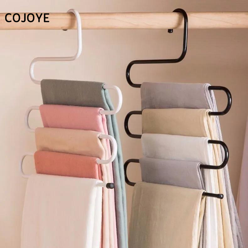 COJOYE ไม้แขวนกางเกงสแตนเลส แขวนกางเกง ไม้แขวนเสื้อ ประหยัดพื้นที่ เเขวนได้ 5 ตัว ไม้แขวนกางเกง กันลื่น