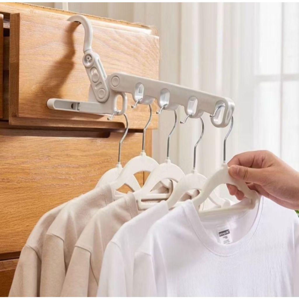 FS360 H701 ไม้แขวนเสื้อ 5 รู ราวตากผ้า แบบพับได้ ปรับได้ พกพาสะดวก