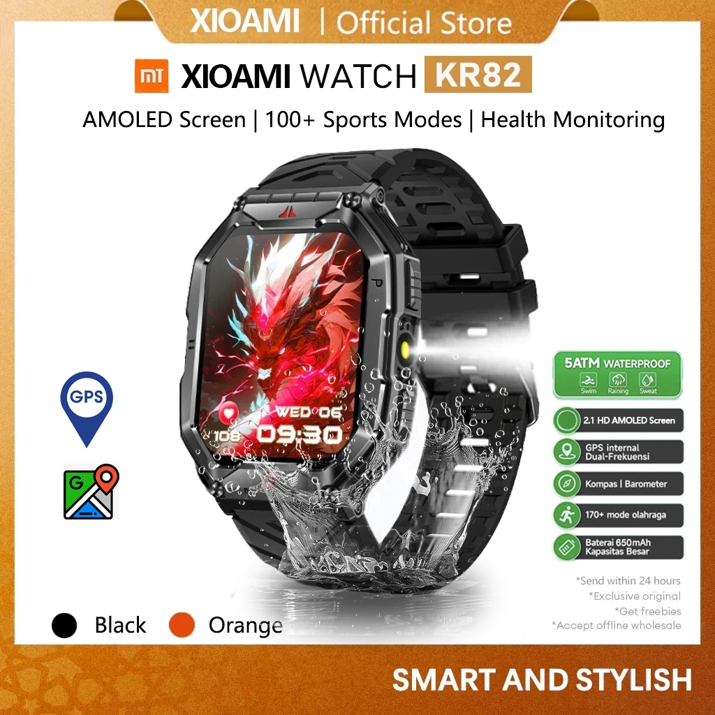 【สายนาฬิกาฟรี】XIAOMl Smartwatch KR82 New Outdoor sports watch wild 1ATM Waterproof 650mAh Long Batte