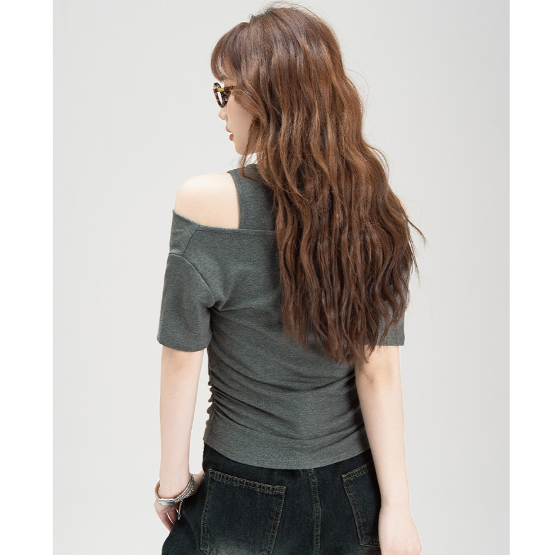 เสื้อยืดเเขนสั้น เสื้อยืดเเขนสั้นผู้หญิง สไตล์ทรงหลวม สไตล์เกาหลี สไตล์ออลแมทช์  ใส่ได้สองเเบบ #020351 - รูปที่ 7