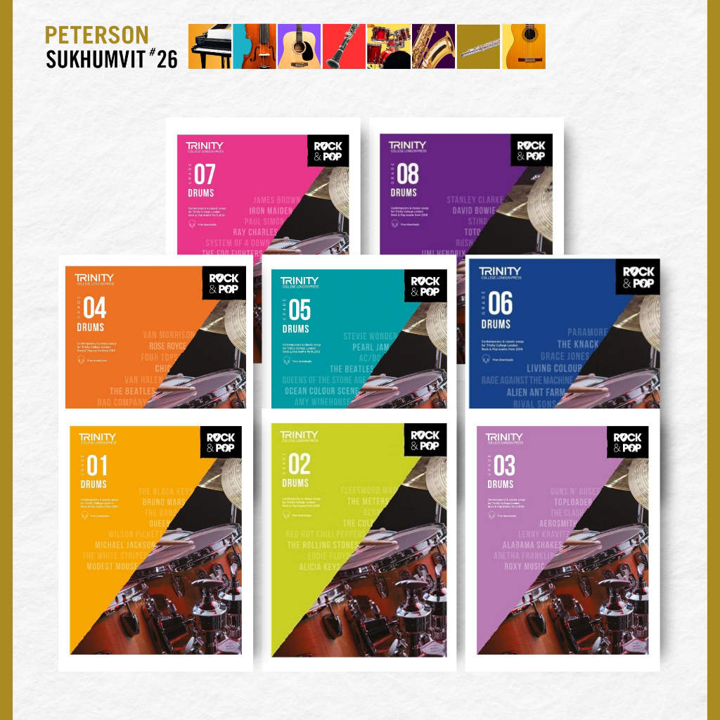 หนังสือดนตรี Trinity College London Rock & Pop 2018 Drums GR.1 – GR.8 (Trinity Rock & Pop)