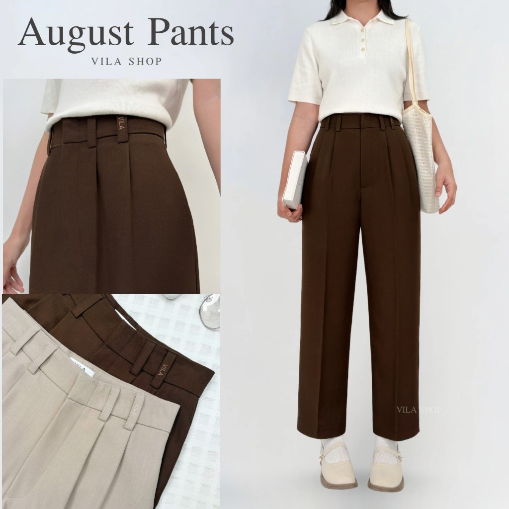 VILA |  AUGUST PANTS TM32 กางเกงทรงบอย ปัก VILA ที่หูเข็มขัด