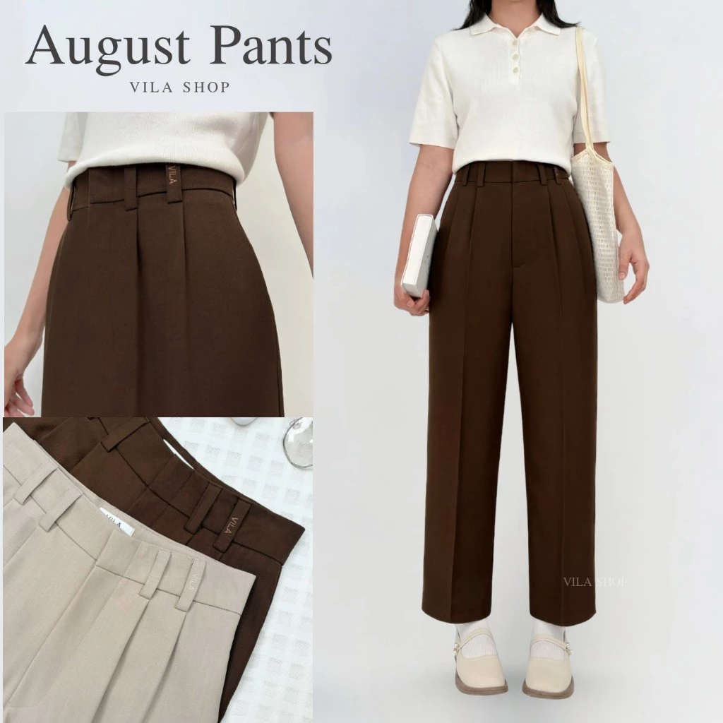 VILA | AUGUST PANTS TM32 กางเกงทรงบอย ปัก VILA ที่หูเข็มขัด