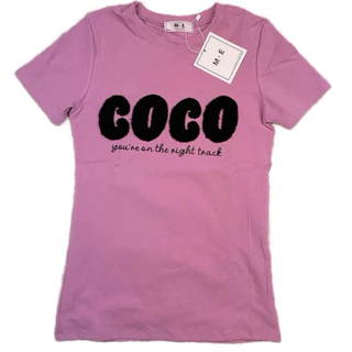 เสื้อยืดคอกลมแขนสั้น รีดเพชรลาย coco ป้าย ME