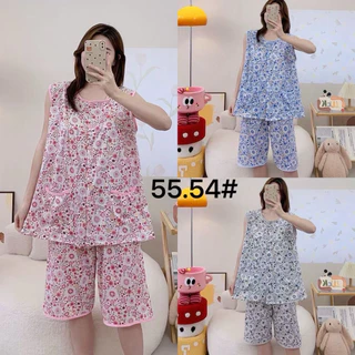 พร้อมส่ง!!ชุดนอนแขนกุดกระดุมผ่าหน้าขาสั้น ผ้านิ่มยืดใส่สบาย รอบอก 48 นิ้ว